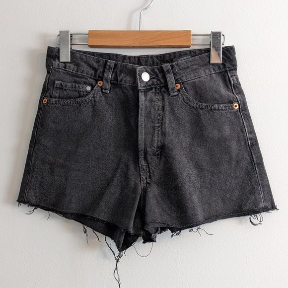 Like New H&M High-Waist Vintage Cut-off Jean Shorts, Washed Black Denim, 2 - Picture 1 of 8